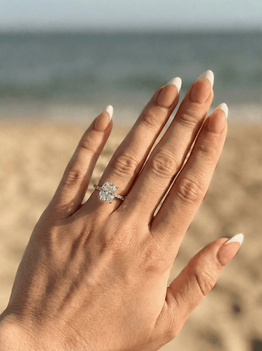 Elongated Cushion Full Pavé Diamond Engagement Ring - Moissanite Engagement Rings
