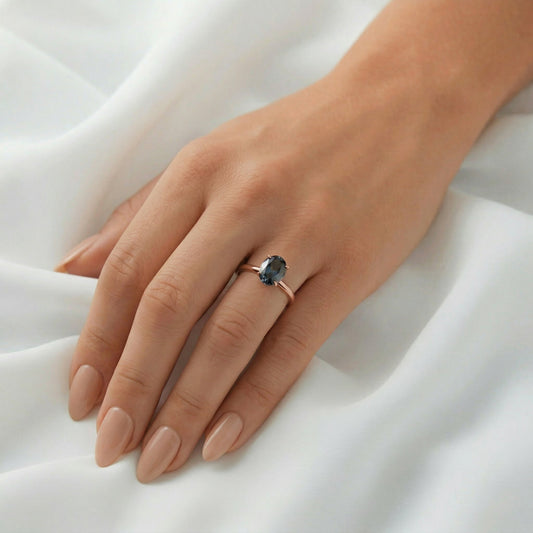 Oval Blue Solitaire Moissanite Engagement Ring