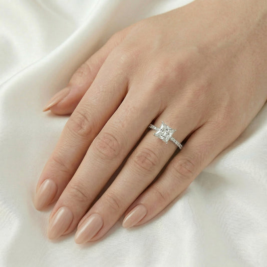 Princess Hidden Halo and Pavé Moissanite Engagement Ring — Guthrie Jewellery