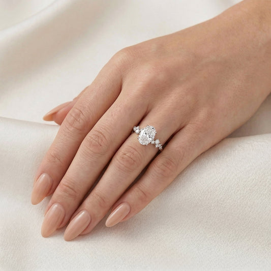 Oval Side Stone Moissanite Engagement Ring — Guthrie Jewellery