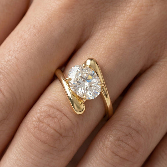 Oval Solitaire with Crossover Band Moissanite Engagement Ring - Moissanite Engagement Rings