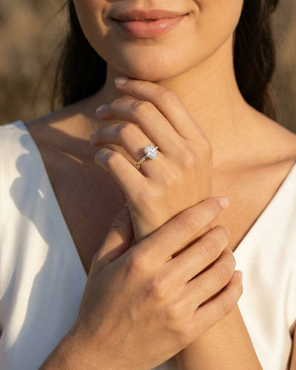 Oval Full Pavè Hidden Halo Moissanite Engagement Ring