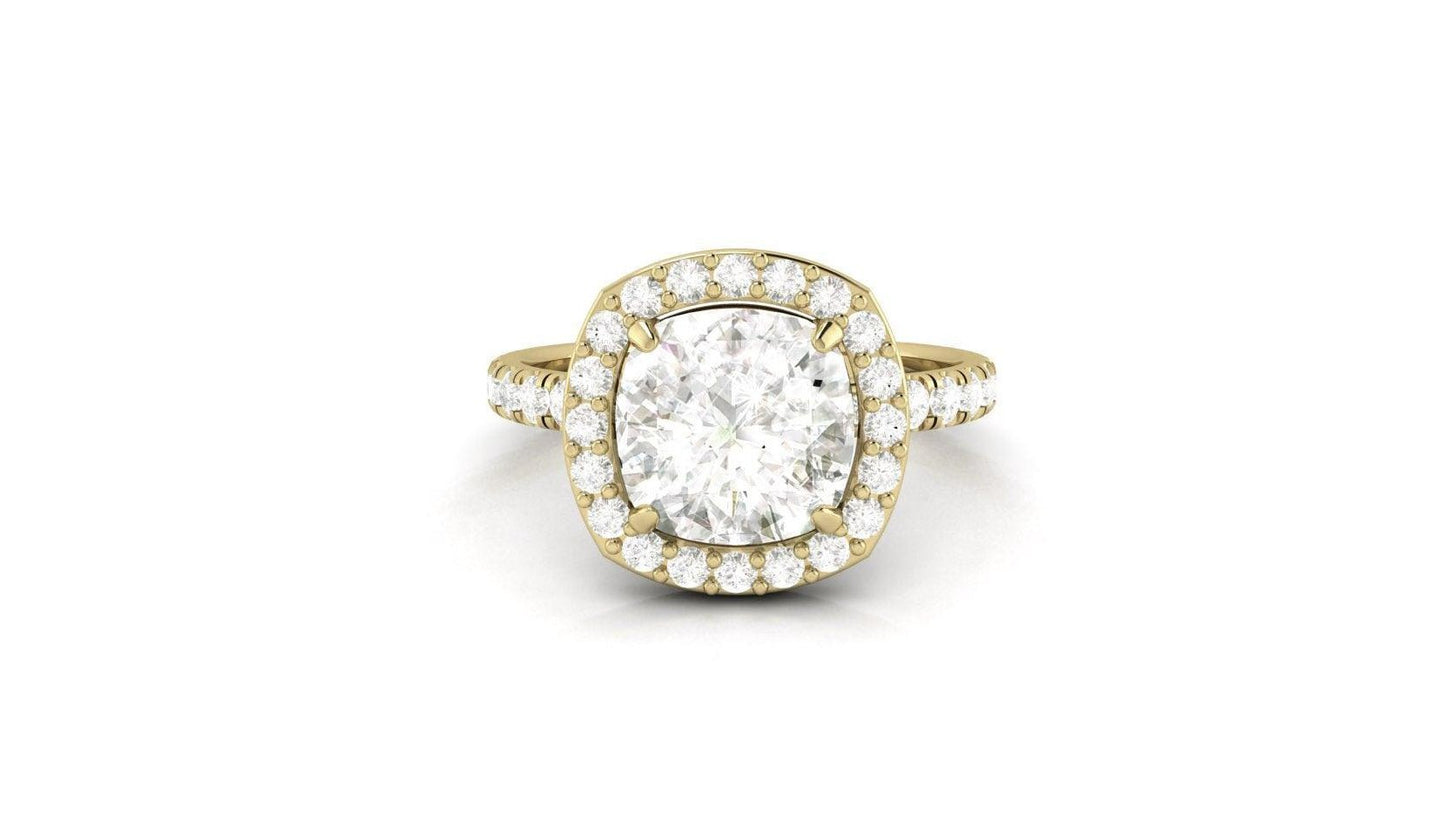 Cushion Halo Pavé Diamond Engagement Ring - Moissanite Engagement Rings