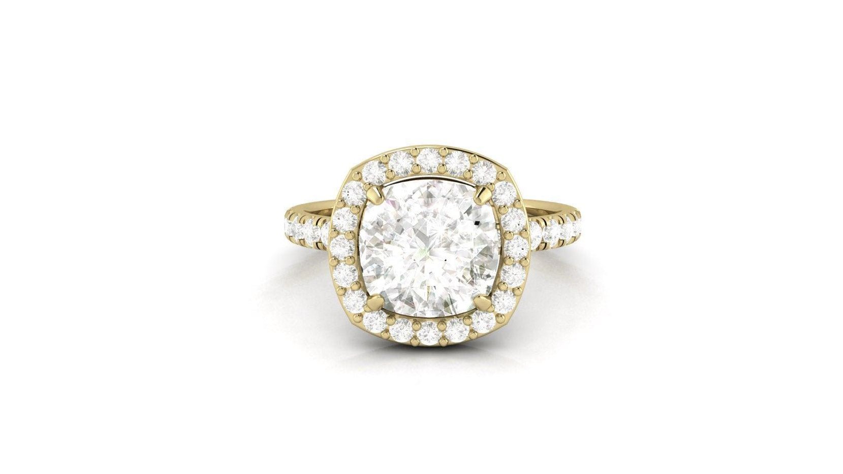 Cushion Halo Pavé Diamond Engagement Ring - Moissanite Engagement Rings