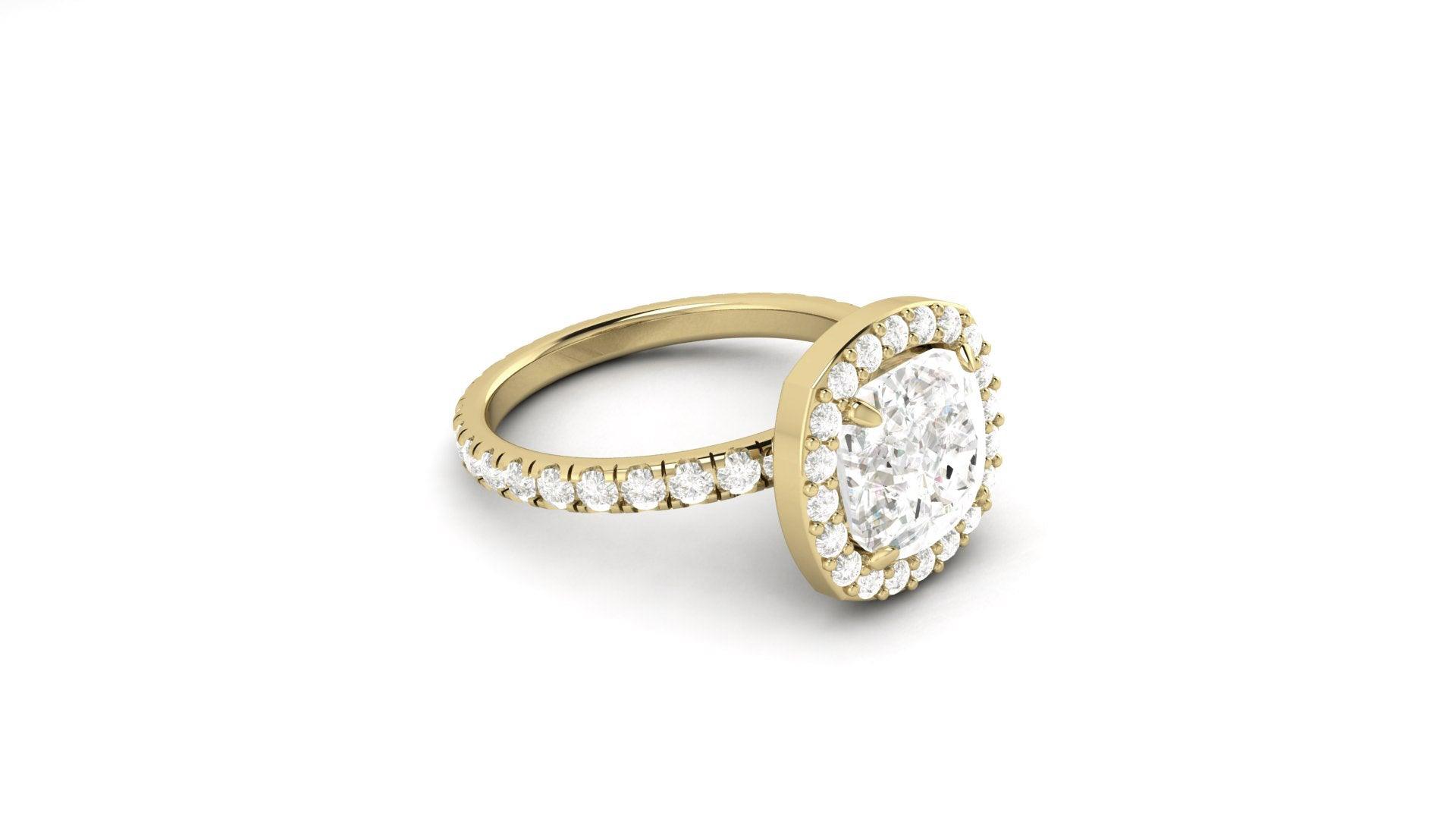 Cushion Halo Pavé Diamond Engagement Ring - Moissanite Engagement Rings