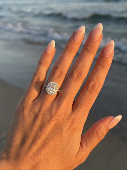 Elongated Cushion Halo Full Pavé Diamond Engagement Ring