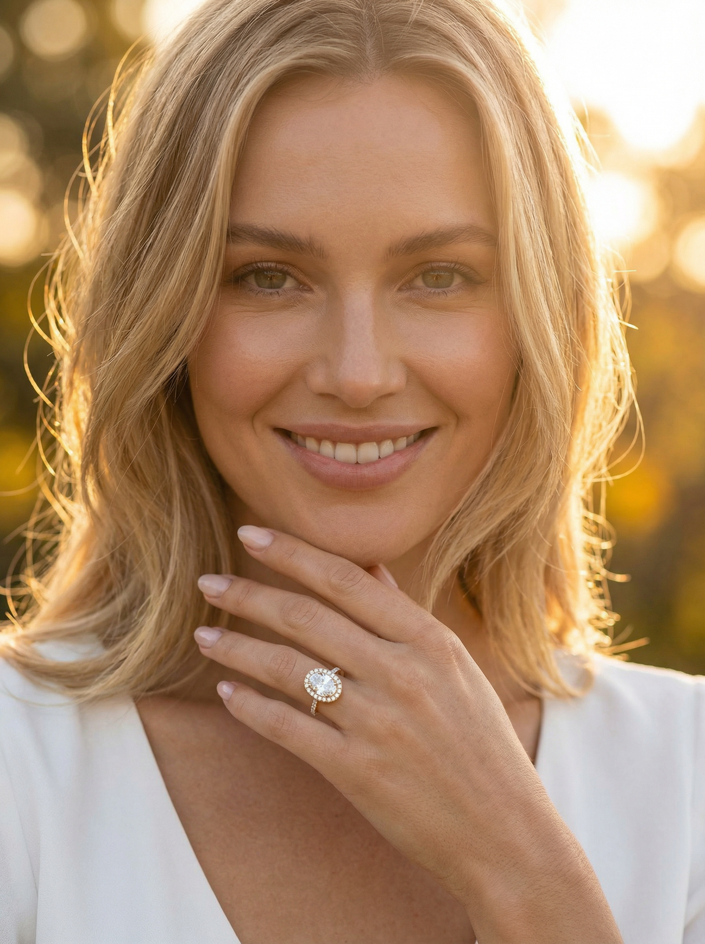 Elongated Cushion Halo Full Pavé Diamond Engagement Ring