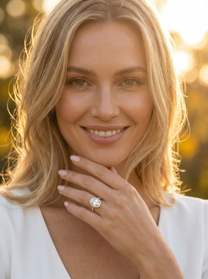 Elongated Cushion Halo Full Pavé Diamond Engagement Ring