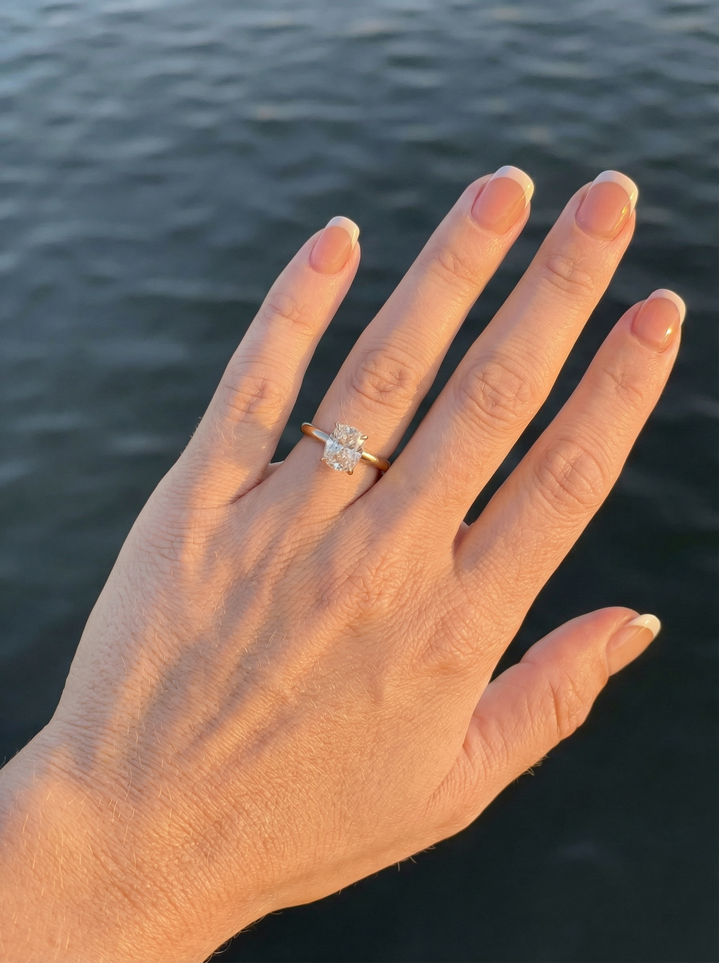 Elongated Cushion Hidden Halo Moissanite Engagement Ring