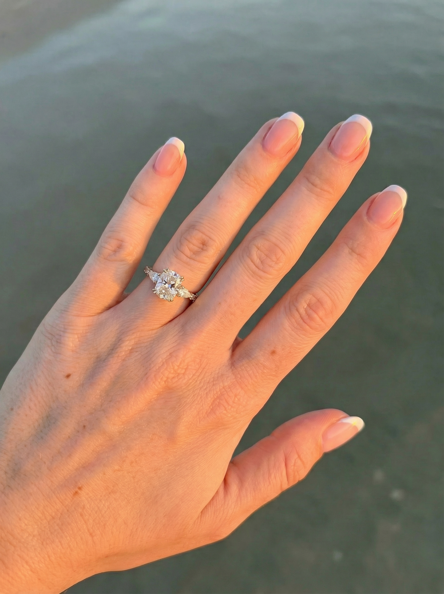 Elongated Cushion Pear Setting 2/3 Pavé Diamond Engagement Ring