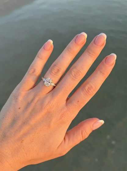 Elongated Cushion Pear Setting 2/3 Pavé Diamond Engagement Ring
