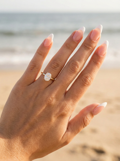 Elongated Cushion Solitaire Moissanite Engagement Ring