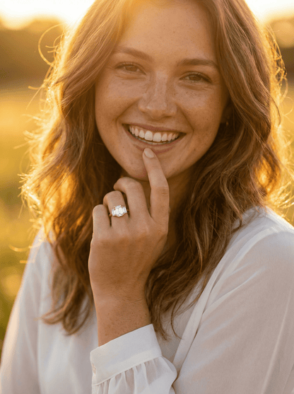 Emerald Trilogy Diamond Engagement Ring - Moissanite Engagement Rings