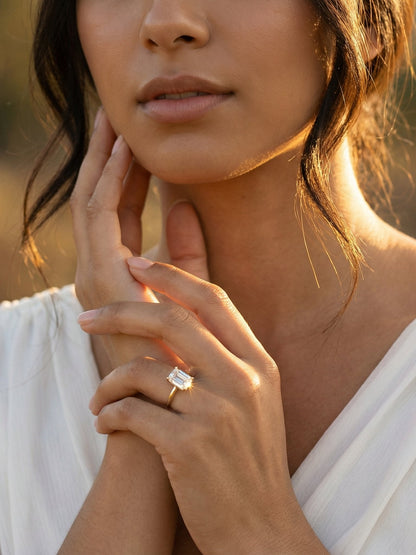 Emerald Hidden Halo Moissanite Engagement Ring