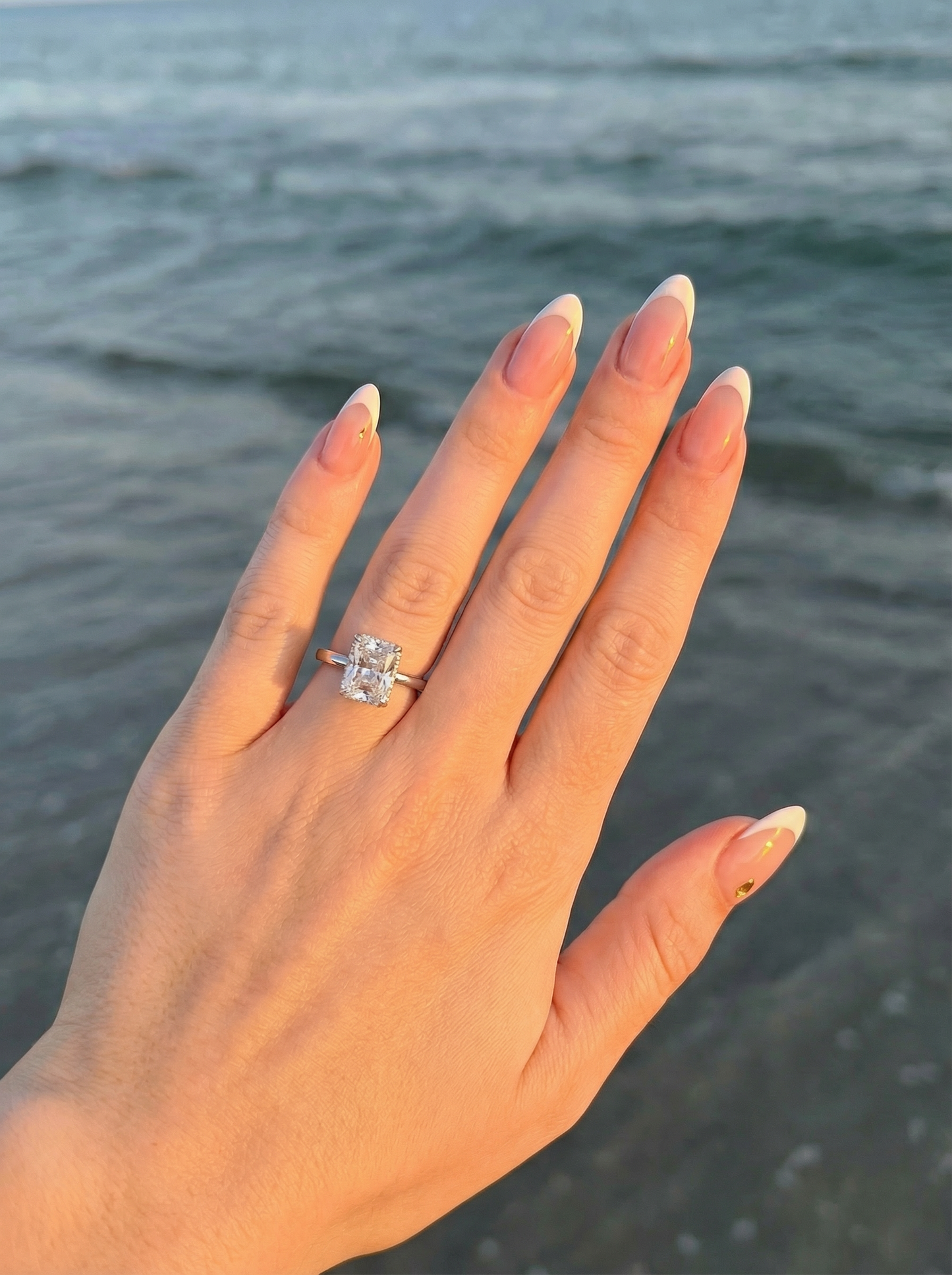 Emerald Hidden Halo Moissanite Engagement Ring