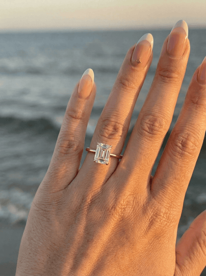 Emerald Solitaire Moissanite Engagement Ring - Moissanite Engagement Rings