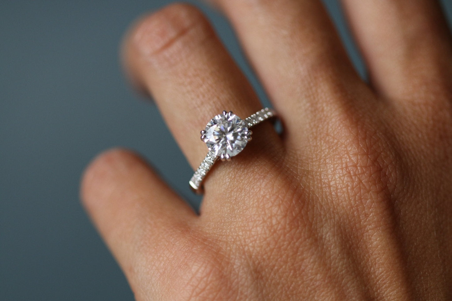 Round Half Pavé Diamond Engagement Ring - Moissanite Engagement Rings