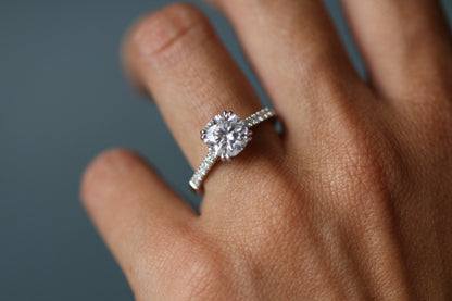Round Half Pavé Diamond Engagement Ring - Moissanite Engagement Rings