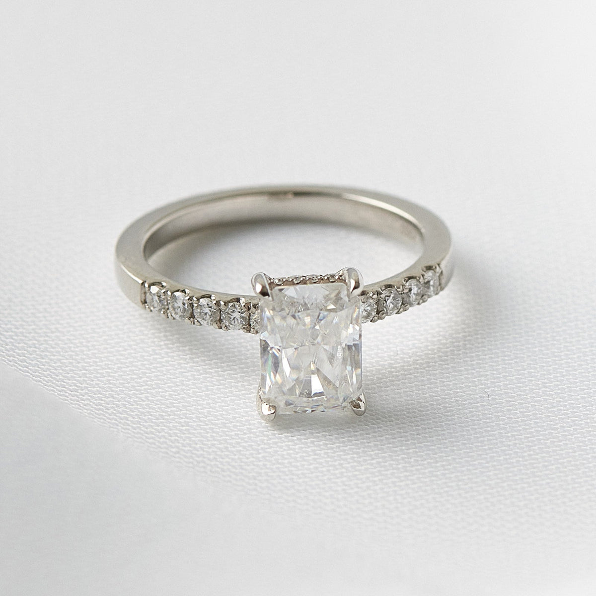 Radiant With Hidden Halo & Semi Pave Engagement Ring