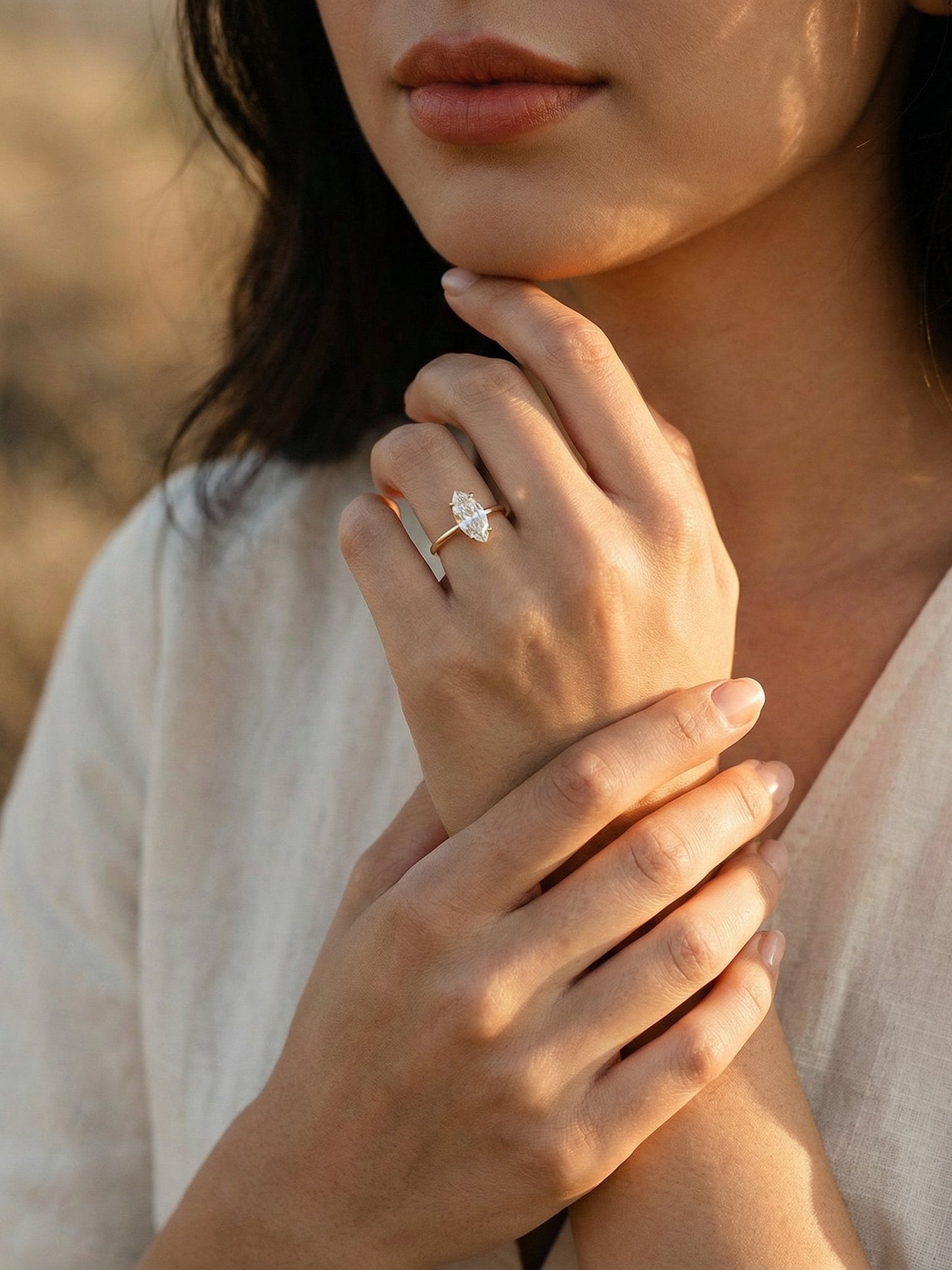 Marquise Solitaire Moissanite Engagement Ring - Moissanite Engagement Rings