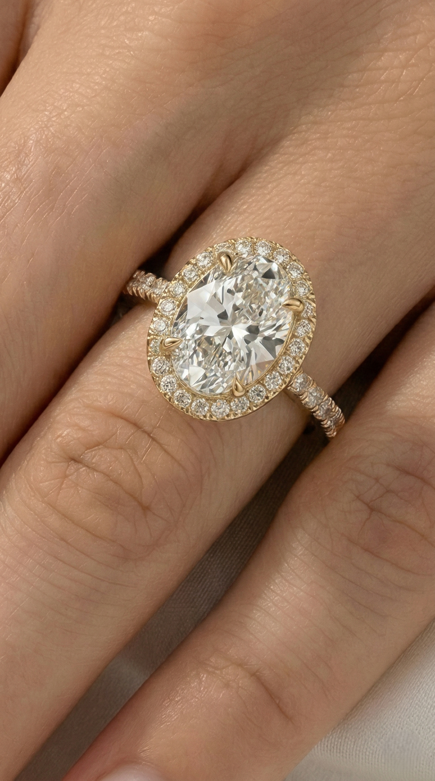 Oval Halo Full Pavé Moissanite Engagement Ring