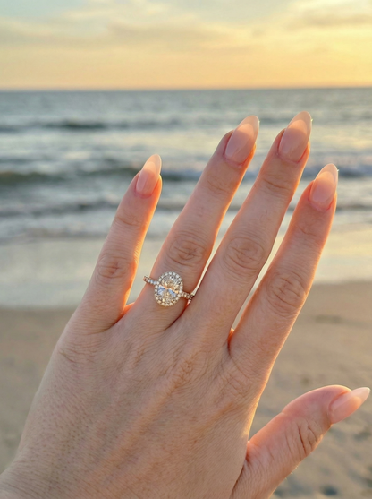 Oval Halo Full Pavé Moissanite Engagement Ring