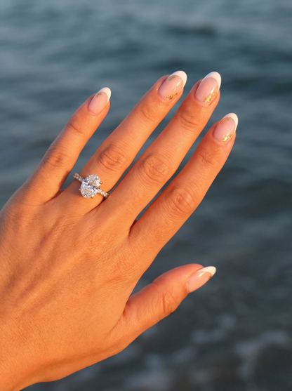 Oval Half Pavè Hidden Halo Moissanite Engagement Ring