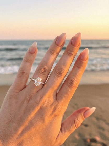 Oval Half Pavé Moissanite Engagement Ring - Moissanite Engagement Rings