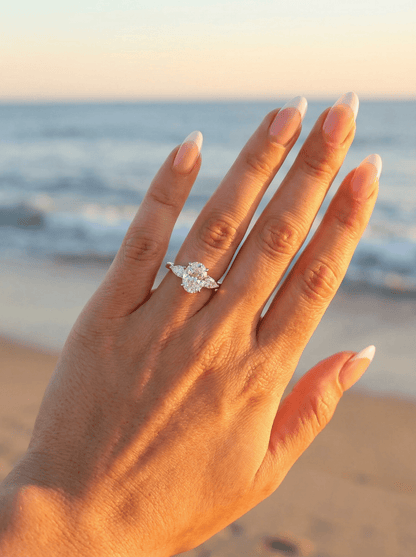 Oval Leaf Setting Diamond Engagement Ring - Moissanite Engagement Rings