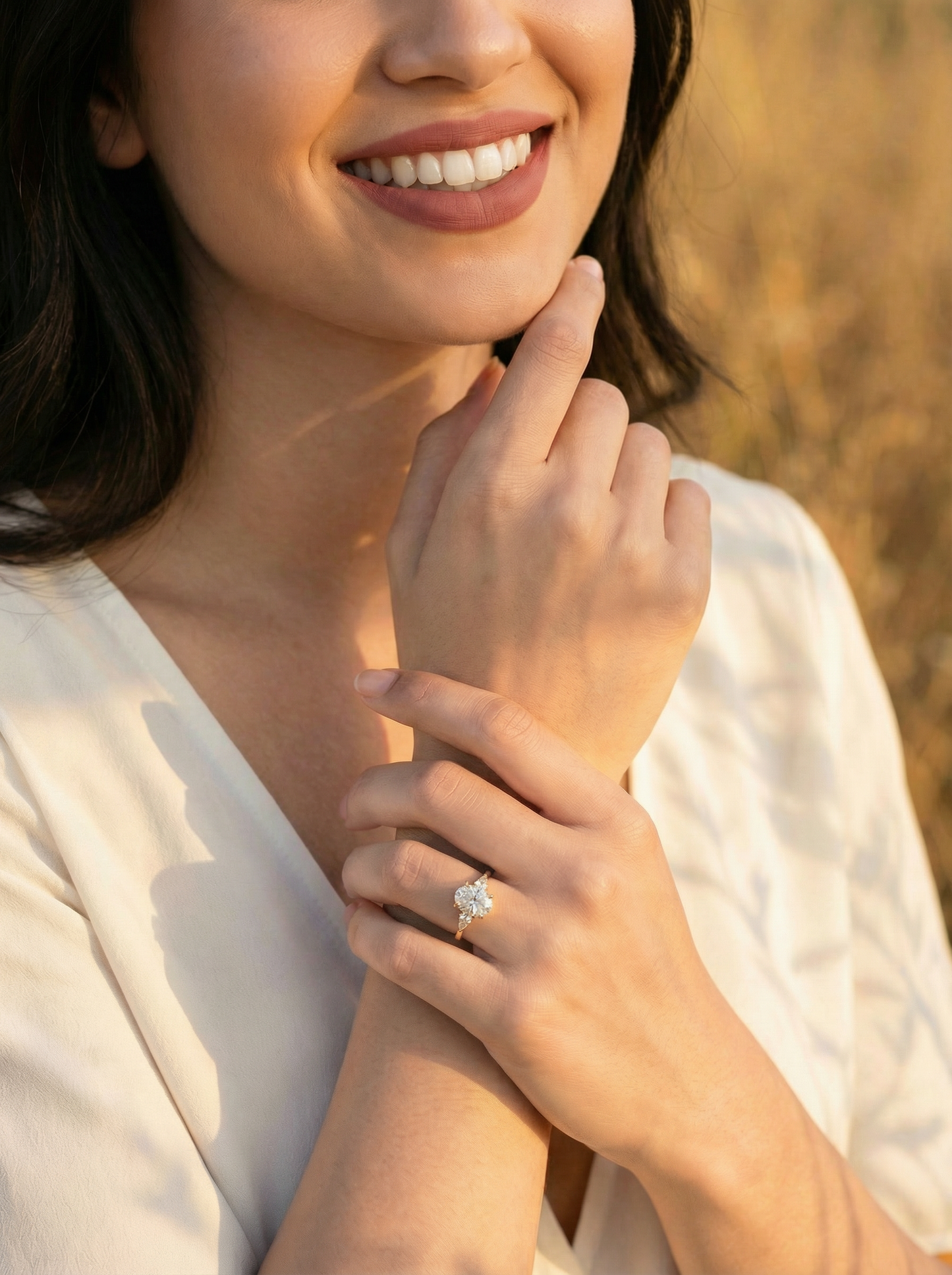 Oval Pear Accent Stones Moissanite Engagement Ring
