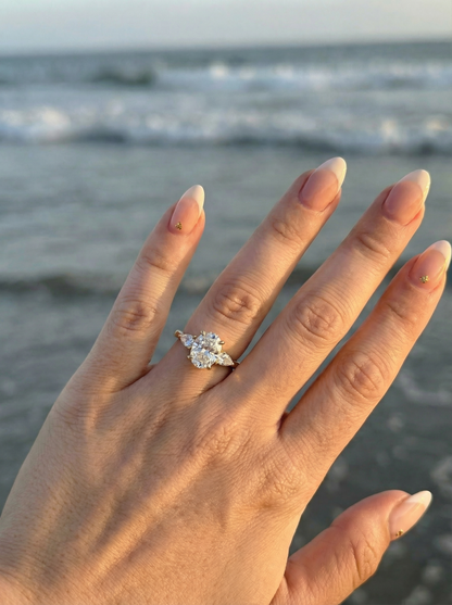 Oval Pear Accent Stones Moissanite Engagement Ring
