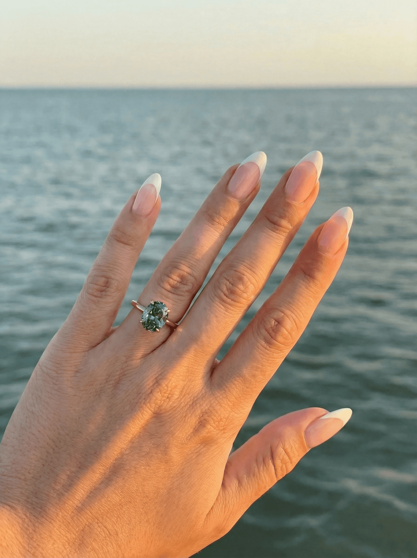 Oval Solitaire Blue - Green Moissanite Engagement Ring - Ready To Ship - Moissanite Engagement Rings
