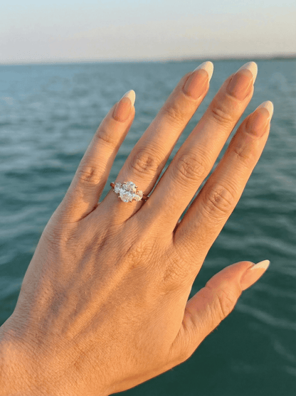 Oval Trilogy Oval Setting Diamond Engagement Ring - Moissanite Engagement Rings