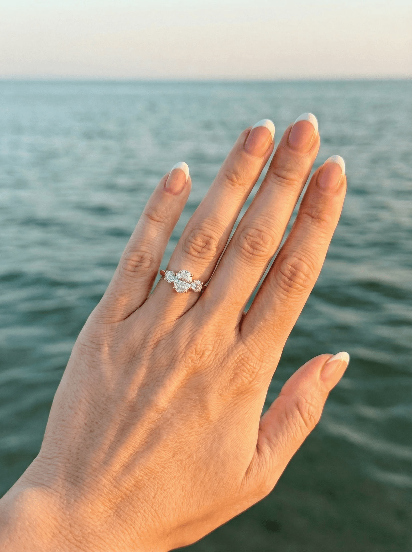 Oval Trilogy Round Setting Moissanite Engagement Ring - Moissanite Engagement Rings