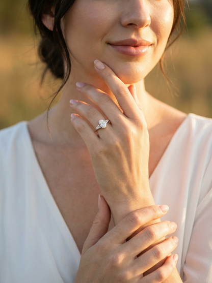Oval Trio Accent Stones Moissanite Engagement Ring