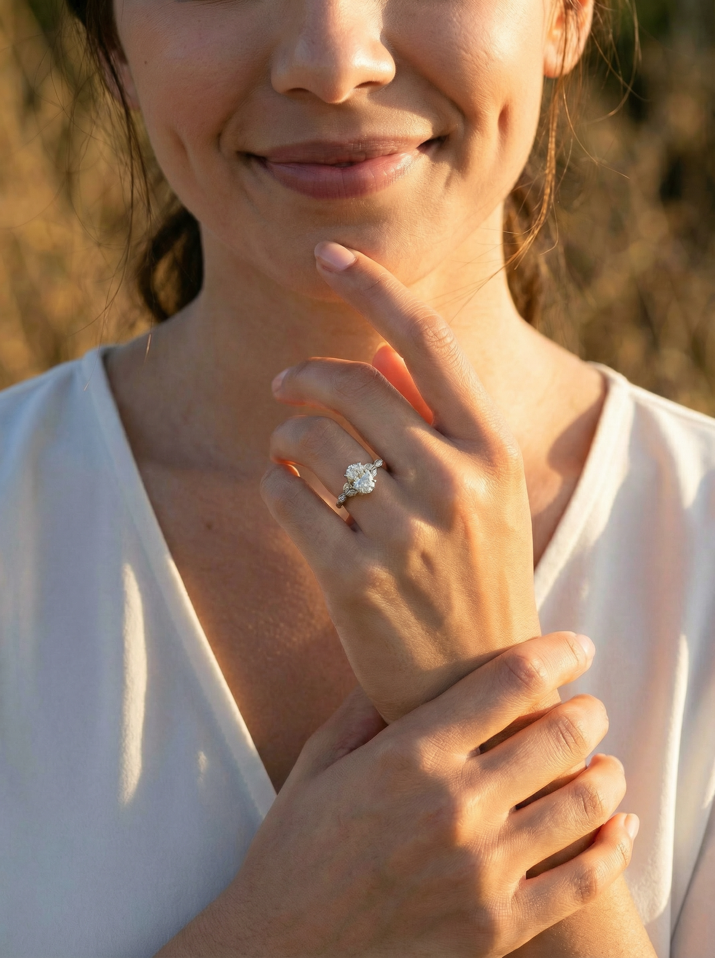 Oval Triple Marquise Accent Stones Moissanite Engagement Ring