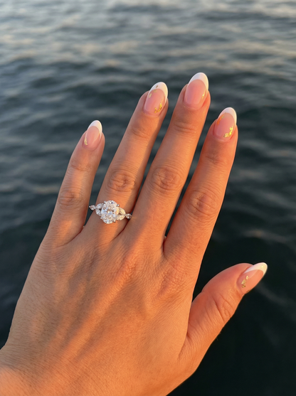 Oval Triple Marquise Accent Stones Diamond Engagement Ring