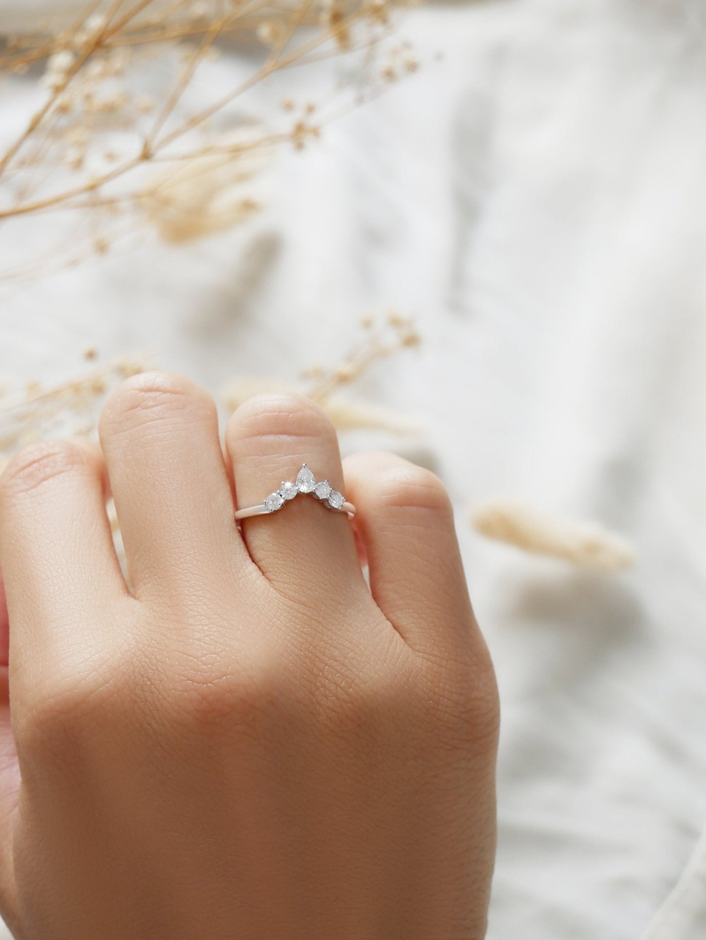 Curved Cluster Moissanite Wedding Band - Moissanite Engagement Rings