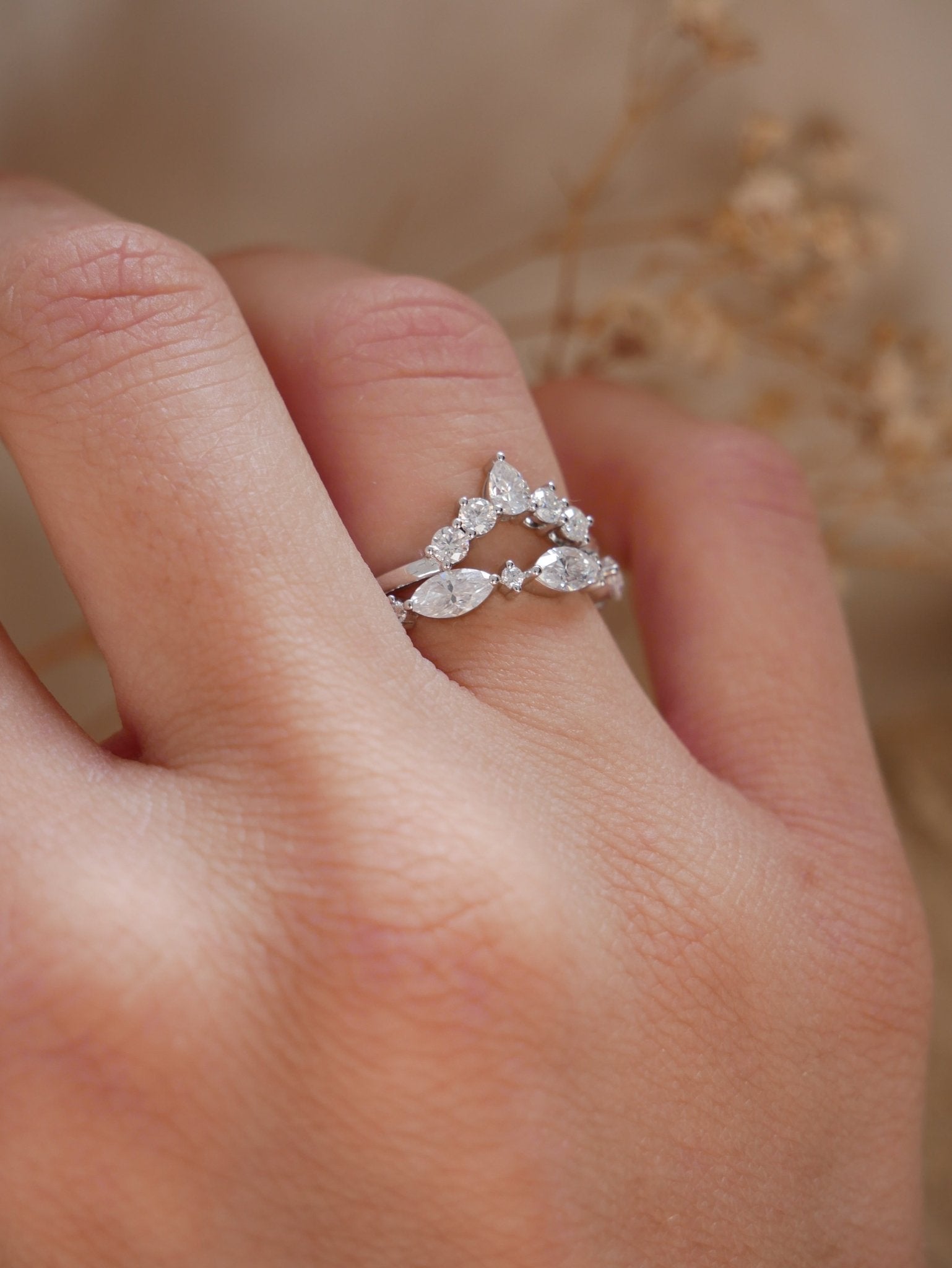 Curved Cluster Moissanite Wedding Band - Moissanite Engagement Rings