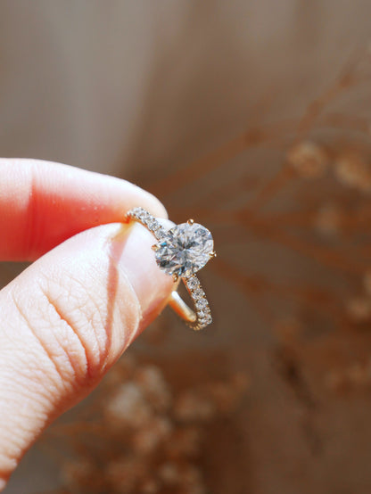 Oval Half Pavè Hidden Halo Moissanite Engagement Ring