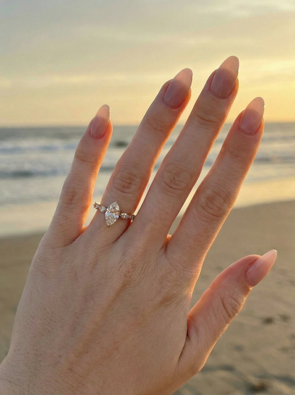 Pear Accent Stones Moissanite Engagement Ring