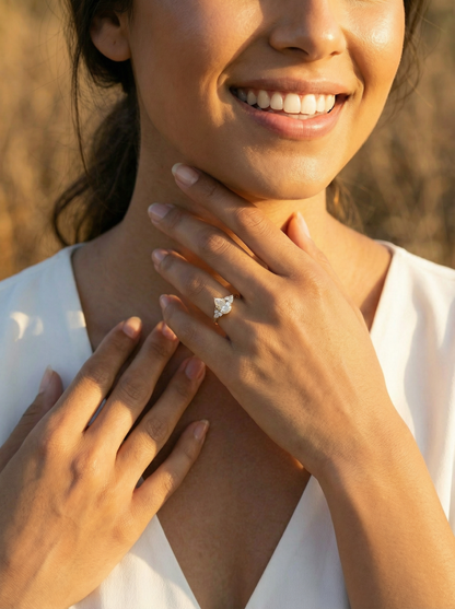 Pear Cluster Stones Moissanite Engagement Ring