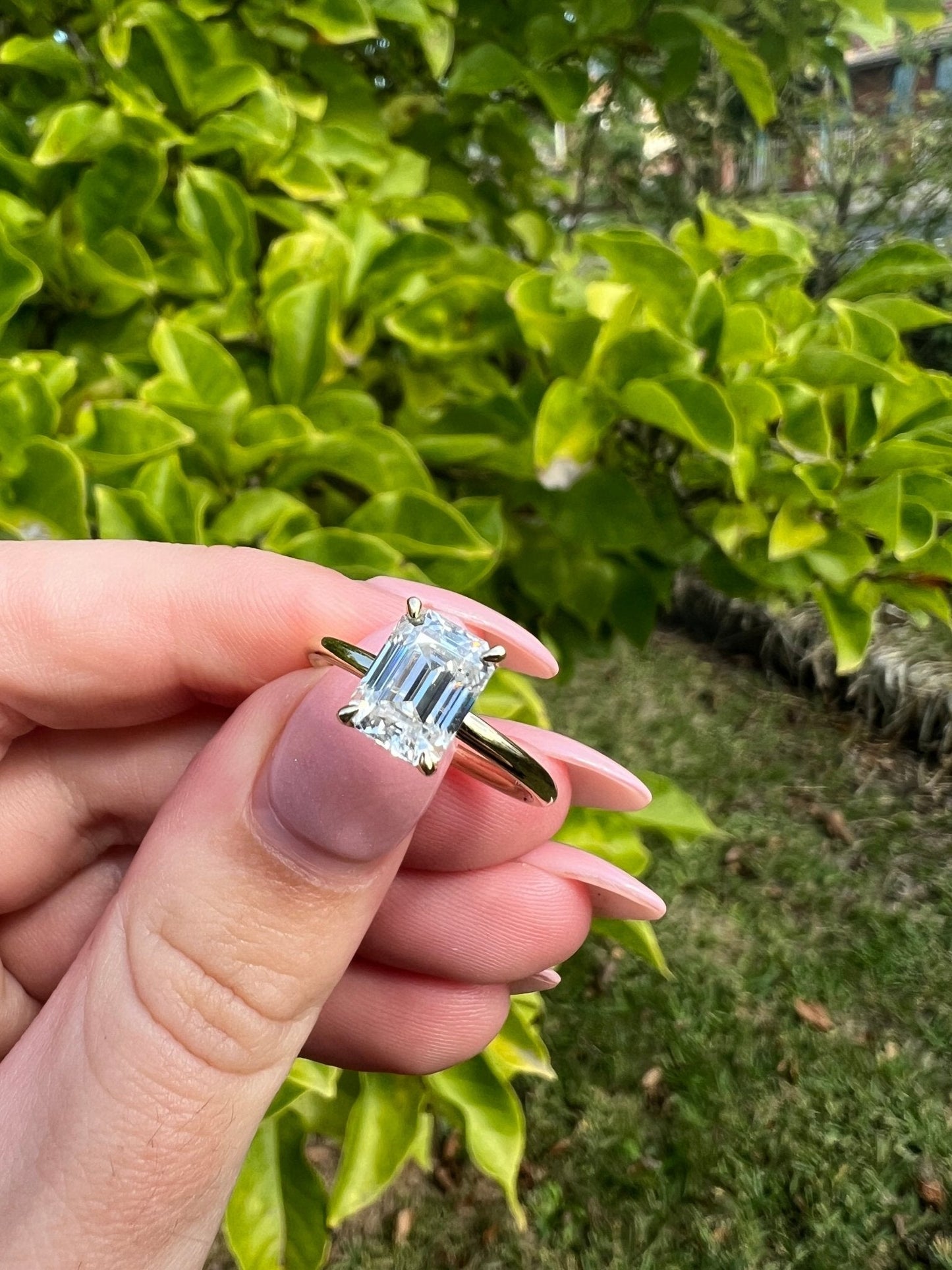 Emerald Solitaire Moissanite Engagement Ring - Moissanite Engagement Rings