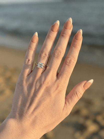 Princess Hidden Halo Diamond Engagement Ring - Moissanite Engagement Rings