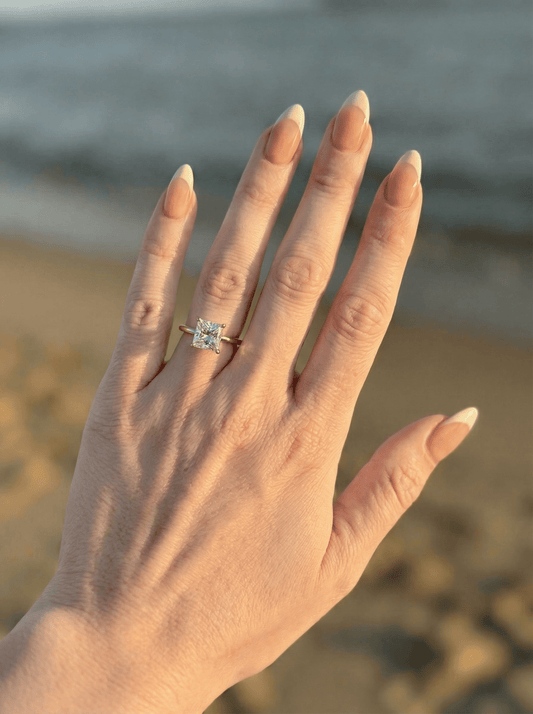 Princess Hidden Halo Diamond Engagement Ring - Moissanite Engagement Rings