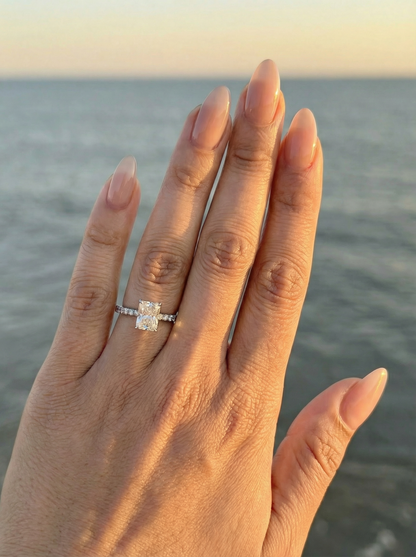 Radiant Hidden Halo & Semi Pave Diamond Engagement Ring