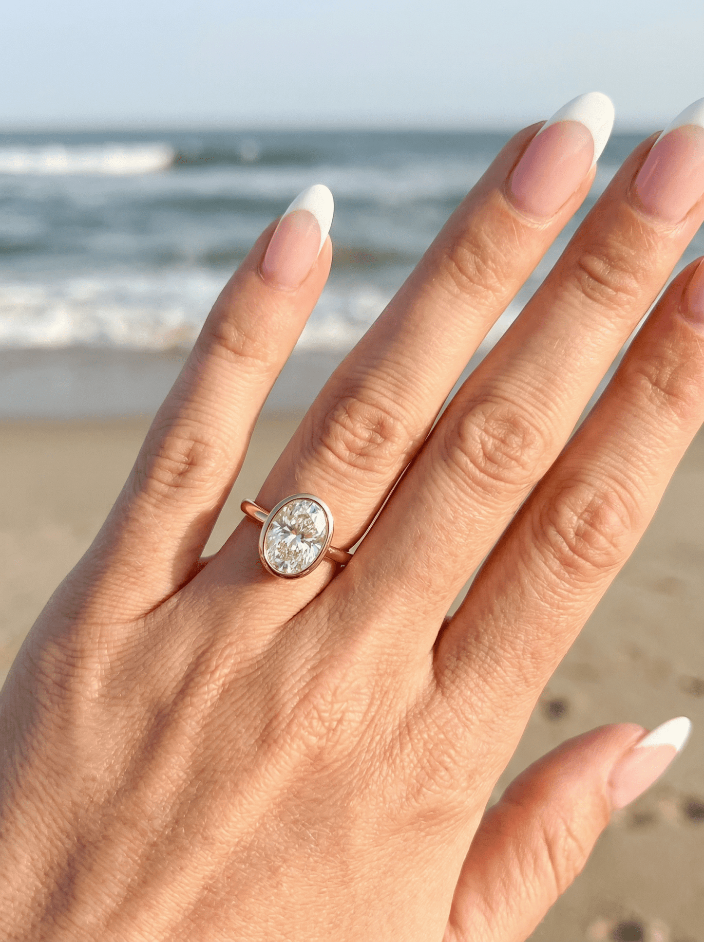 Oval Bezel Diamond Engagement Ring - Moissanite Engagement Rings