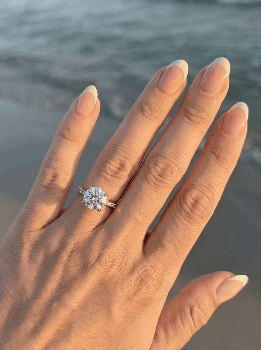 Round Hidden Halo Cathedral Diamond Engagement Ring - Moissanite Engagement Rings