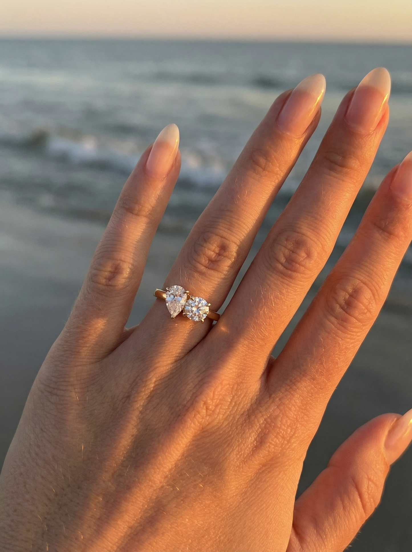 Toi Et Moi Pear & Round Moissanite Engagement Ring
