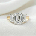 Juno — Emerald Platinum Trilogy Yellow Gold Band Moissanite Engagement Ring